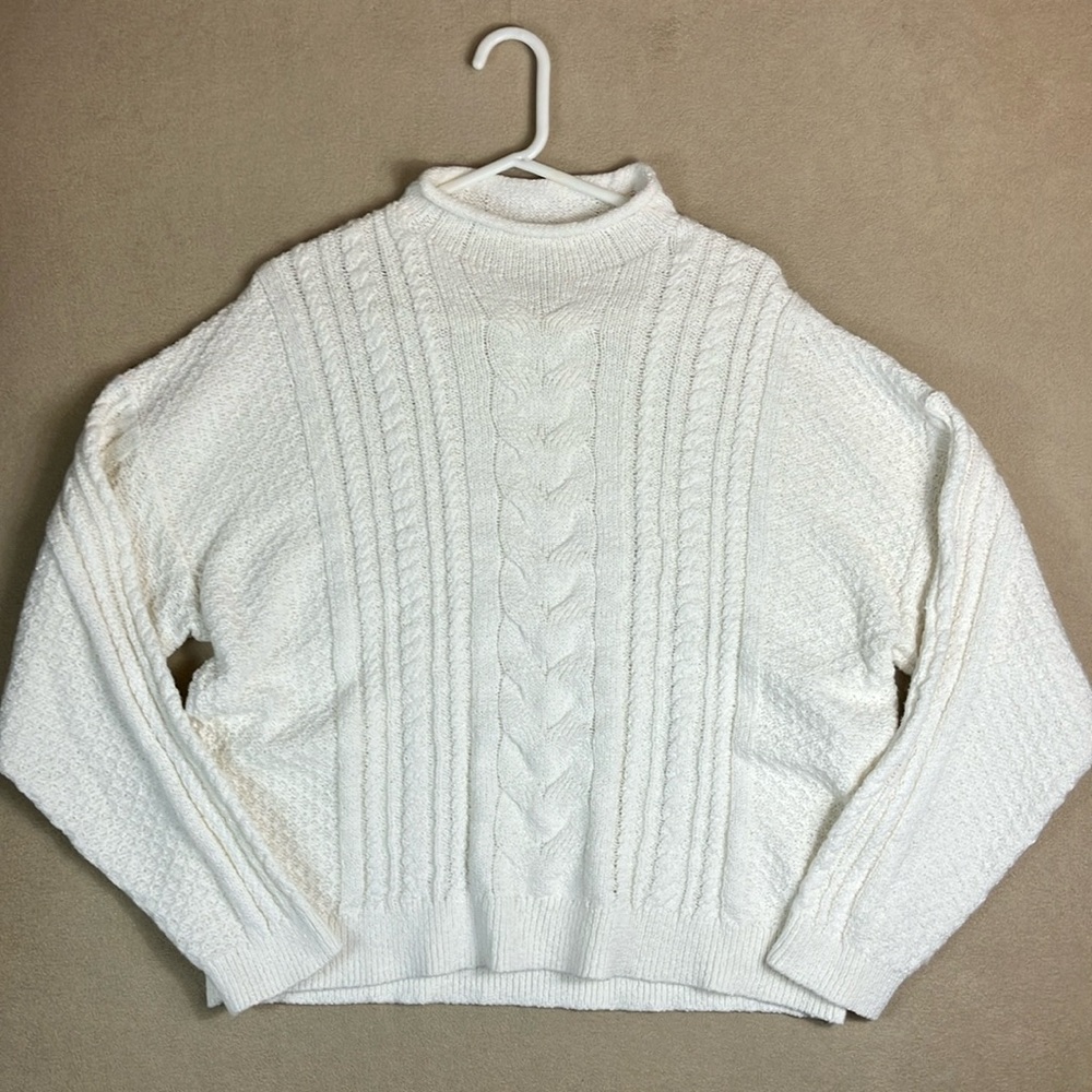 J Crew Roll Neck Cable Knit Ivory‎ Comfy Sweater Cardigan Women’s size 2X